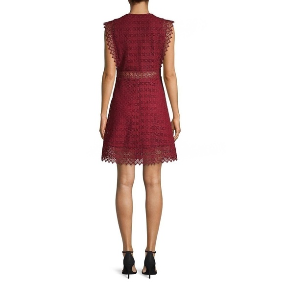 Sandro Bordeaux Guipure Crochet Lace Mini Dress Red - Picture 3 of 16